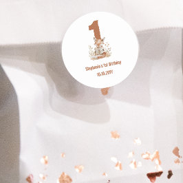 Woodland Fox Een boek lezen 1e verjaardagsfeestje Ronde Sticker