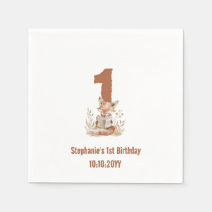 Woodland Fox Een boek lezen 1e verjaardagsfeestje Servet