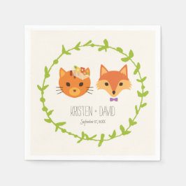 Woodland Fox en Cat Rustic Wedding Servet