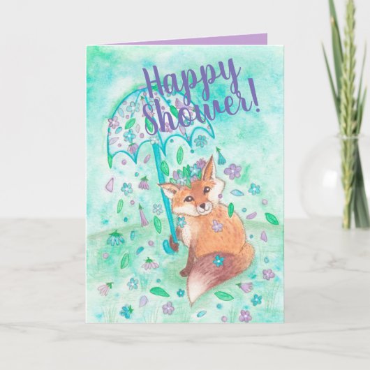 Woodland Fox en Flowers Happy Shower Kaart (Voorkant)