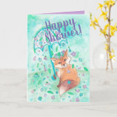 Woodland Fox en Flowers Happy Shower Kaart (Gele Bloem)