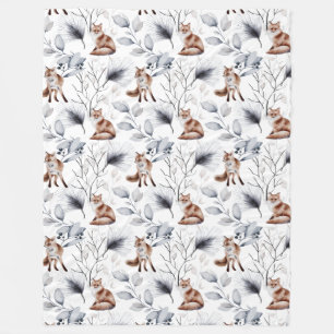 Woodland Fox en Gray and Silver Foliage Fleece Deken