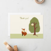 Woodland Fox en Owl Flat Dank je wel Notitiekaartje (Voorkant / Achterkant in situ)