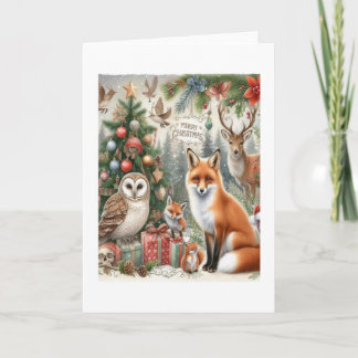 Woodland Fox en Uil Kerstmis Kaart
