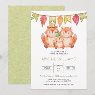 Woodland Fox Family Minimal Baby shower Invitation Kaart