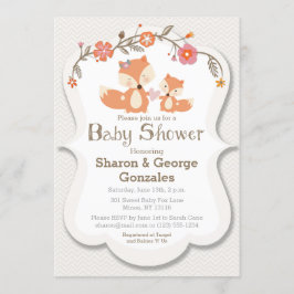 Woodland Fox Floral Baby shower Invitation Kaart