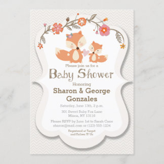 Woodland Fox Floral Baby shower Invitation Kaart