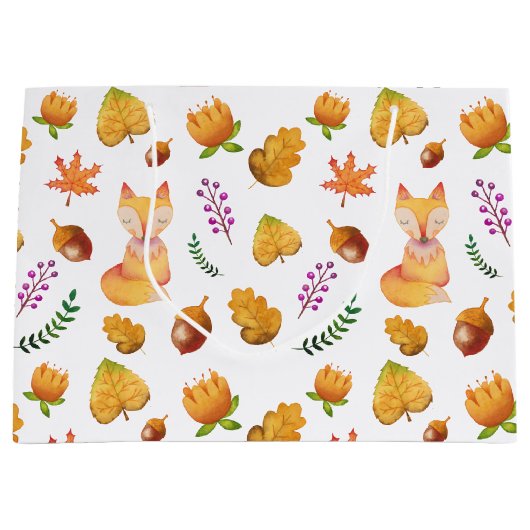 Woodland Fox Foliage Waterverf Groot Cadeauzakje (Voorkant)