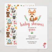 Woodland Fox & Forest Animal Baby shower Invite Kaart (Voorkant / Achterkant)