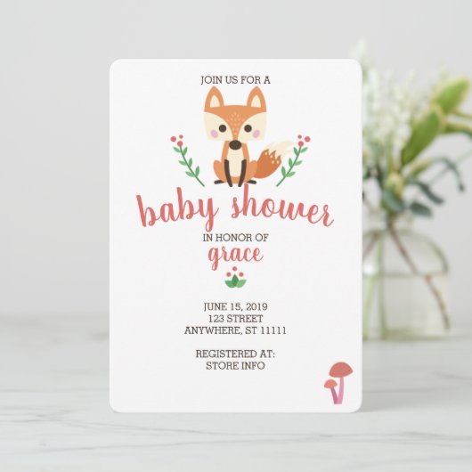 Woodland Fox & Forest Animal Baby shower Invite Kaart (Staand voorkant)