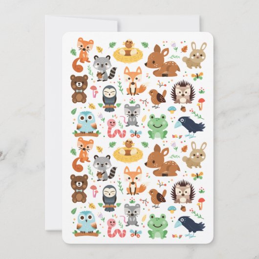 Woodland Fox & Forest Animal Baby shower Invite Kaart (Achterkant)