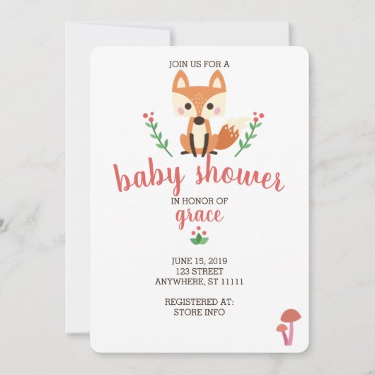 Woodland Fox & Forest Animal Baby shower Invite Kaart (Voorkant)