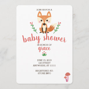 Woodland Fox & Forest Animal Baby shower Invite Kaart