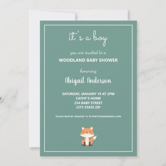 Woodland Fox Forest Baby shower Invitation Kaart (Voorkant)