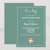 Woodland Fox Forest Baby shower Invitation Kaart (Voorkant / Achterkant)