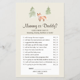 Woodland Fox Girl Baby shower Mummy of Dad Game Flyer