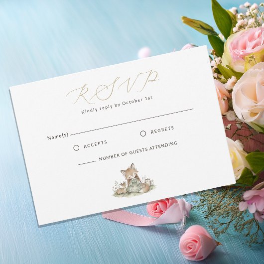 Woodland Fox Girl Baby Shower RSVP Card Kaartje