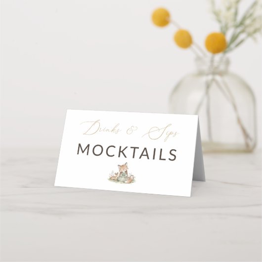 Woodland Fox Girl Drinks & Sips Mocktails Label Plaatskaartje (Voorkant)