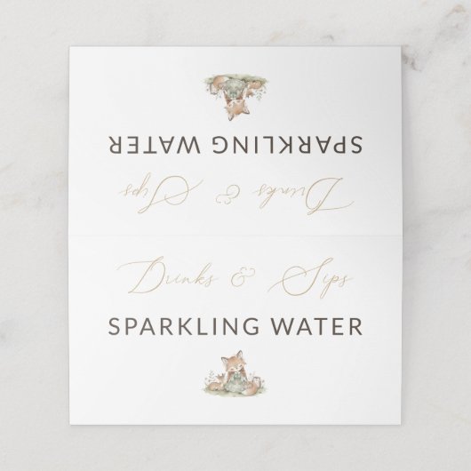 Woodland Fox Girl Sparkling Water Drink Label Plaatskaartje (Buitenkant ongevouwen)