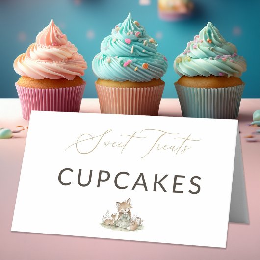 Woodland Fox Girl Sweet Treats Cupcakes Food Label Plaatskaartje