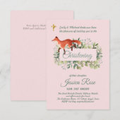 Woodland Fox Girls Christening Invites Baptism (Voorkant / Achterkant)