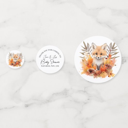 Woodland Fox Green Waterverf Leaf Baby shower Confetti (Achterkanten)