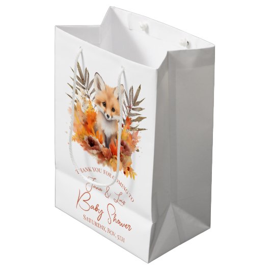 Woodland Fox Green Waterverf Leaf Baby shower Medium Cadeauzakje (Voorkant Gekanteld)