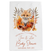 Woodland Fox Green Waterverf Leaf Baby shower Medium Cadeauzakje (Voorkant)