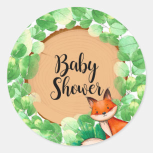 Woodland Fox Greenery Baby shower Ronde Sticker