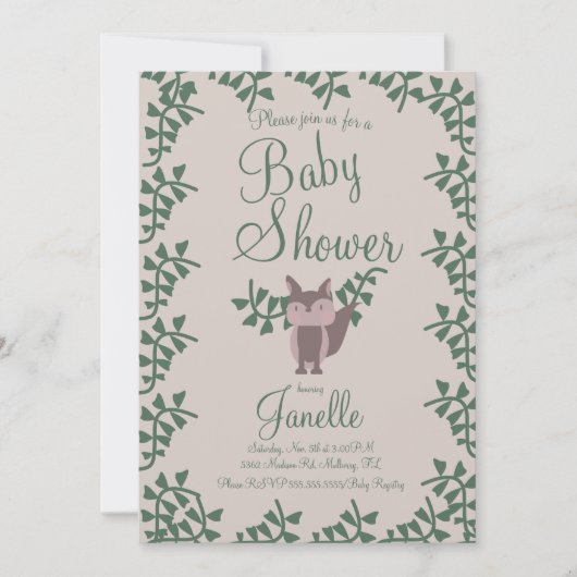 Woodland Fox Greenery Baby shower Rustic Kaart (Voorkant)