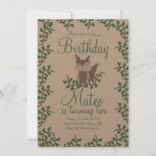 Woodland Fox Greenery Birthday Party Rustic Kaart