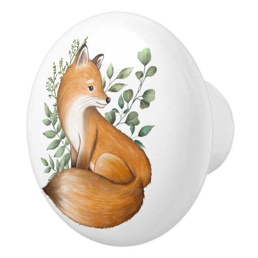Woodland Fox Greenery Forest Botanical Leaves Keramische Knop (Rechts)
