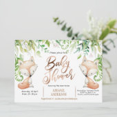 Woodland Fox, Greenery, Roos Gold Baby Boy Shower Kaart (Staand voorkant)