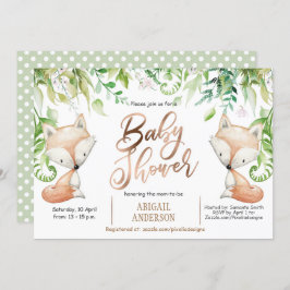 Woodland Fox, Greenery, Roos Gold Baby Boy Shower Kaart