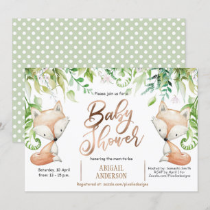 Woodland Fox, Greenery, Roos Gold Baby Boy Shower Kaart