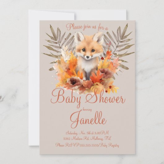 Woodland Fox Greenery Waterverf Baby shower Kaart (Voorkant)