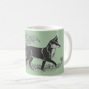 Woodland Fox Grey, Green Vintage Rustic Animal Koffiemok