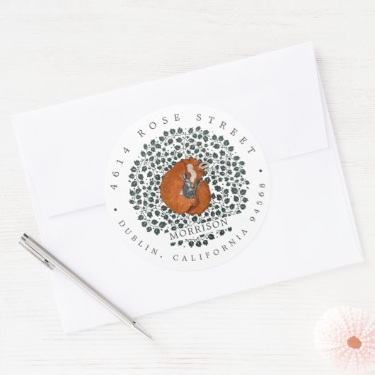 Woodland Fox & Hare | Retouradreslabel Ronde Sticker (Envelop)