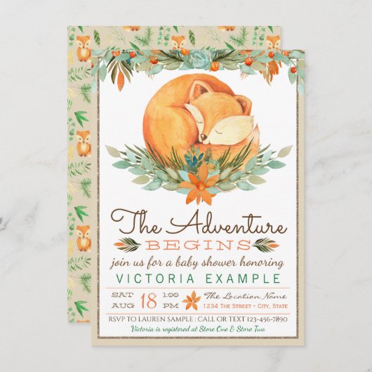 Woodland Fox Herfst Autumn Baby Shower Uitnodiging (Voorkant / Achterkant)