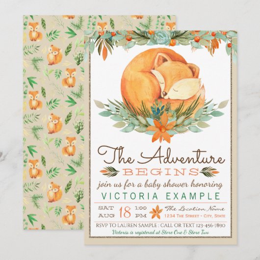 Woodland Fox Herfst Autumn Baby Shower Uitnodiging (Voorkant / Achterkant)