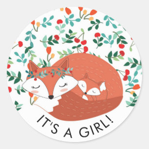 Woodland Fox Het is een MEISJE Favor Sticker