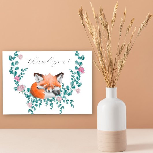 Woodland Fox in Bloom - Baby shower dank u Bedankkaart
