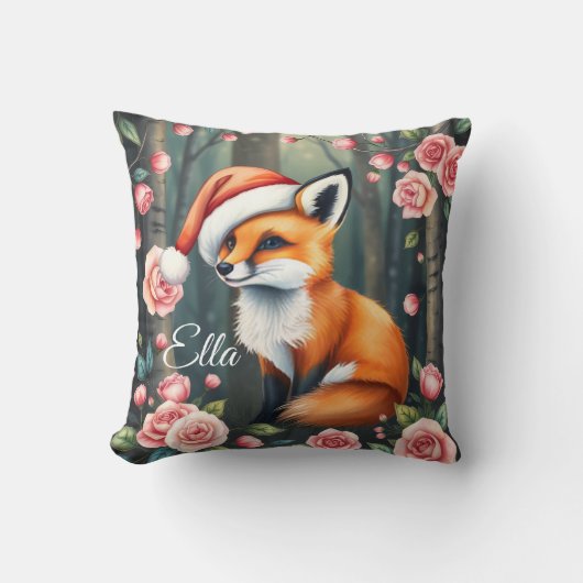 Woodland fox in Christmas hat Baby throw pillow Kussen (Voorkant)