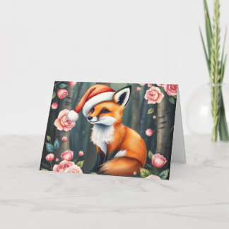 Woodland fox in Christmas hat holiday card Feestdagen Kaart
