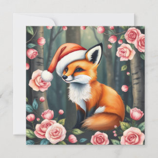 Woodland fox in Christmas hat holiday card Feestdagenkaart