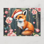 Woodland fox in Christmas hat holiday postcard Feestdagenkaart (Voorkant)