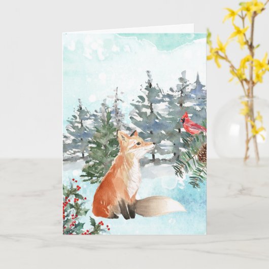 Woodland Fox kerstkaart Kaart (Gele Bloem)