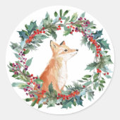 Woodland Fox Kerstmis Ronde Sticker (Voorkant)