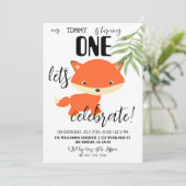 Woodland Fox Let's Celebrate Kind's Birthday Party Kaart (Staand voorkant)