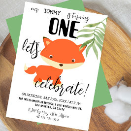 Woodland Fox Let's Celebrate Kind's Birthday Party Kaart
